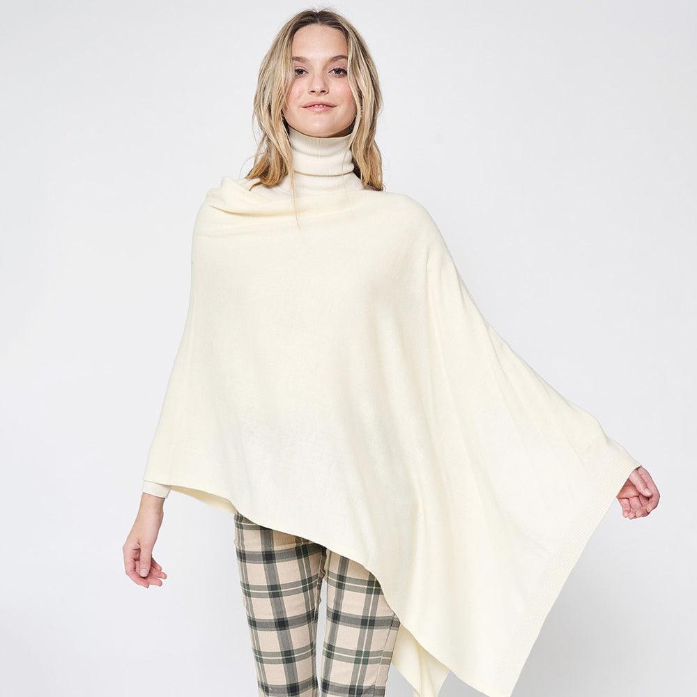 Ivory Solid Scarf Poncho