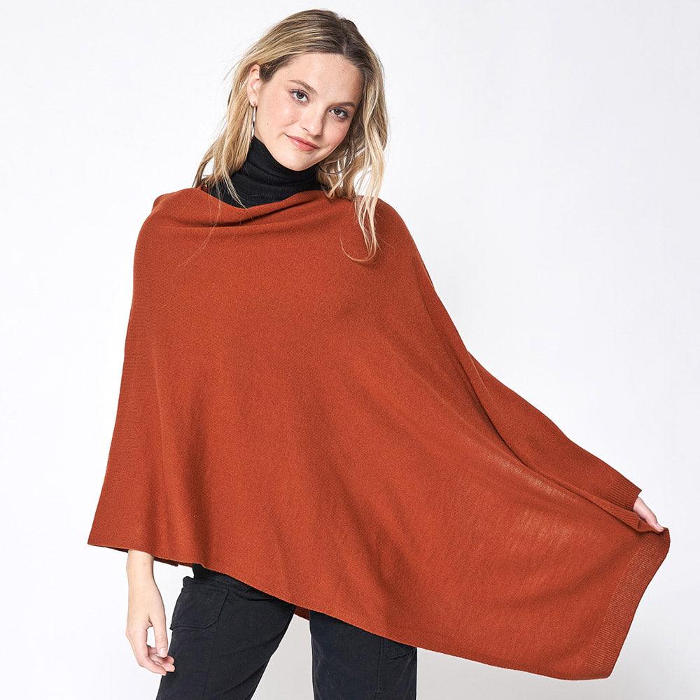 Rust Solid Scarf Poncho