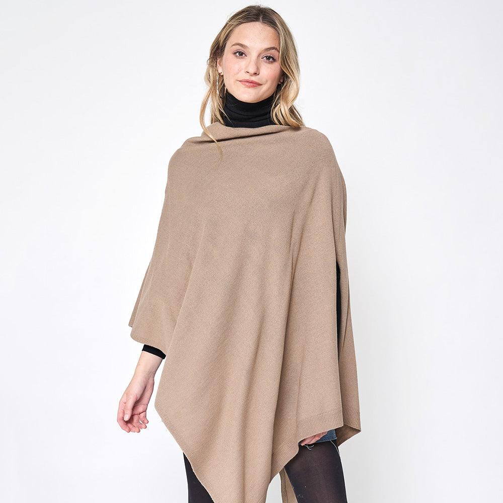 Taupe Solid Scarf Poncho