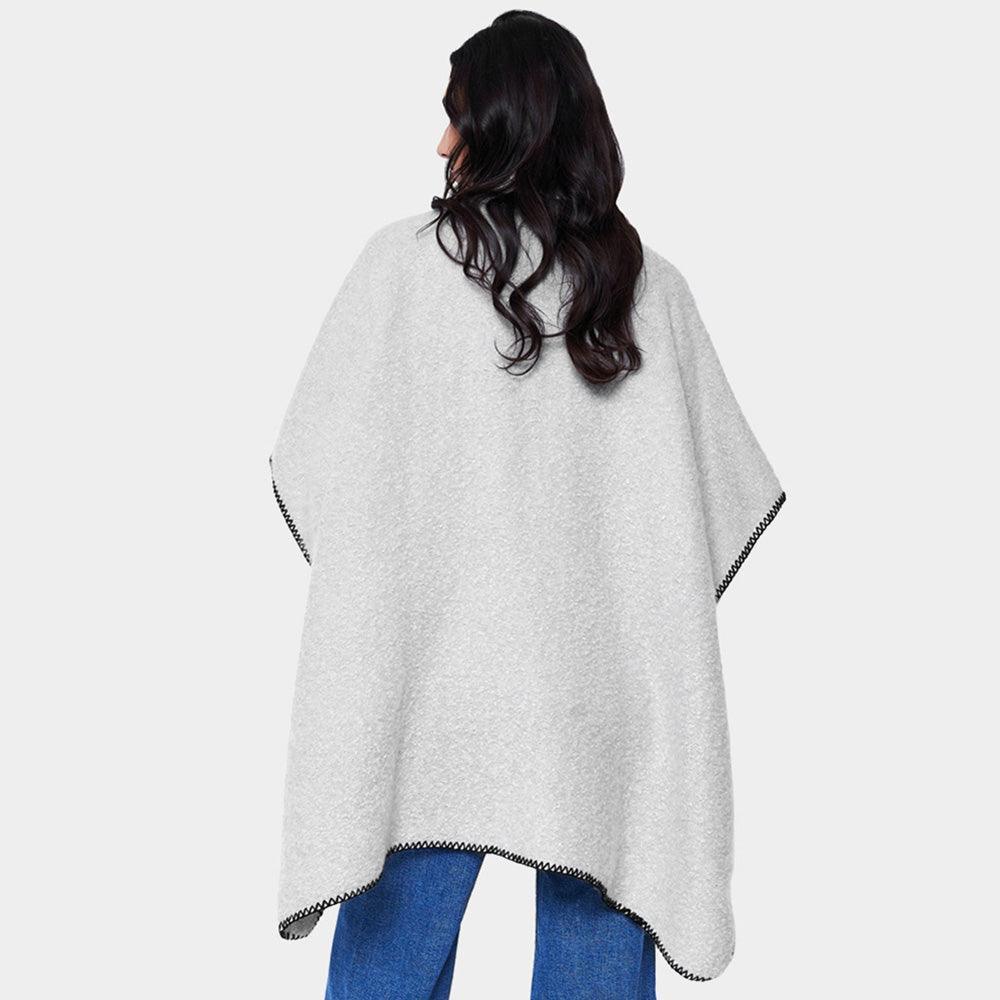 Gray Blanket Stitch Front Pockets Kimono Poncho - Jewelry Store by Erik Rayo