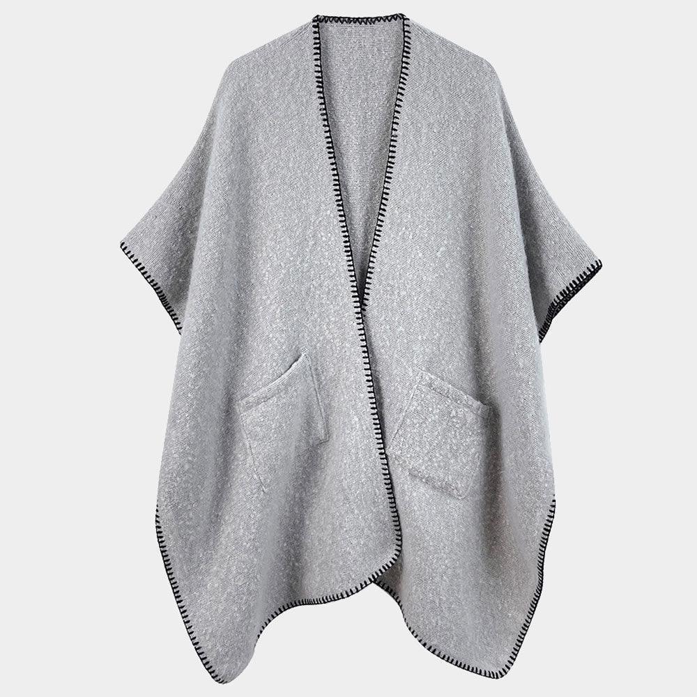 Gray Blanket Stitch Front Pockets Kimono Poncho - Jewelry Store by Erik Rayo