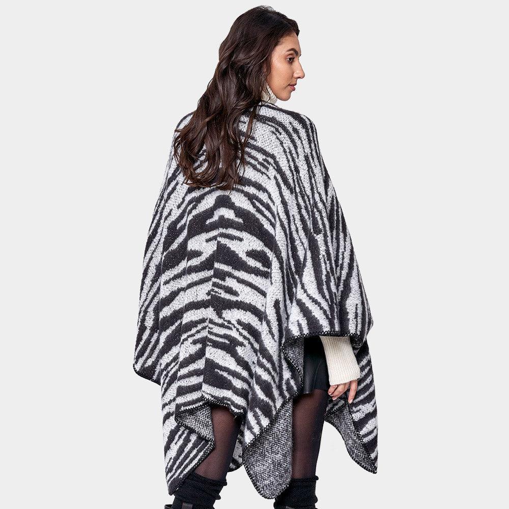 Black Zebra Patterned Ruana Poncho - Jewelry Store by Erik Rayo