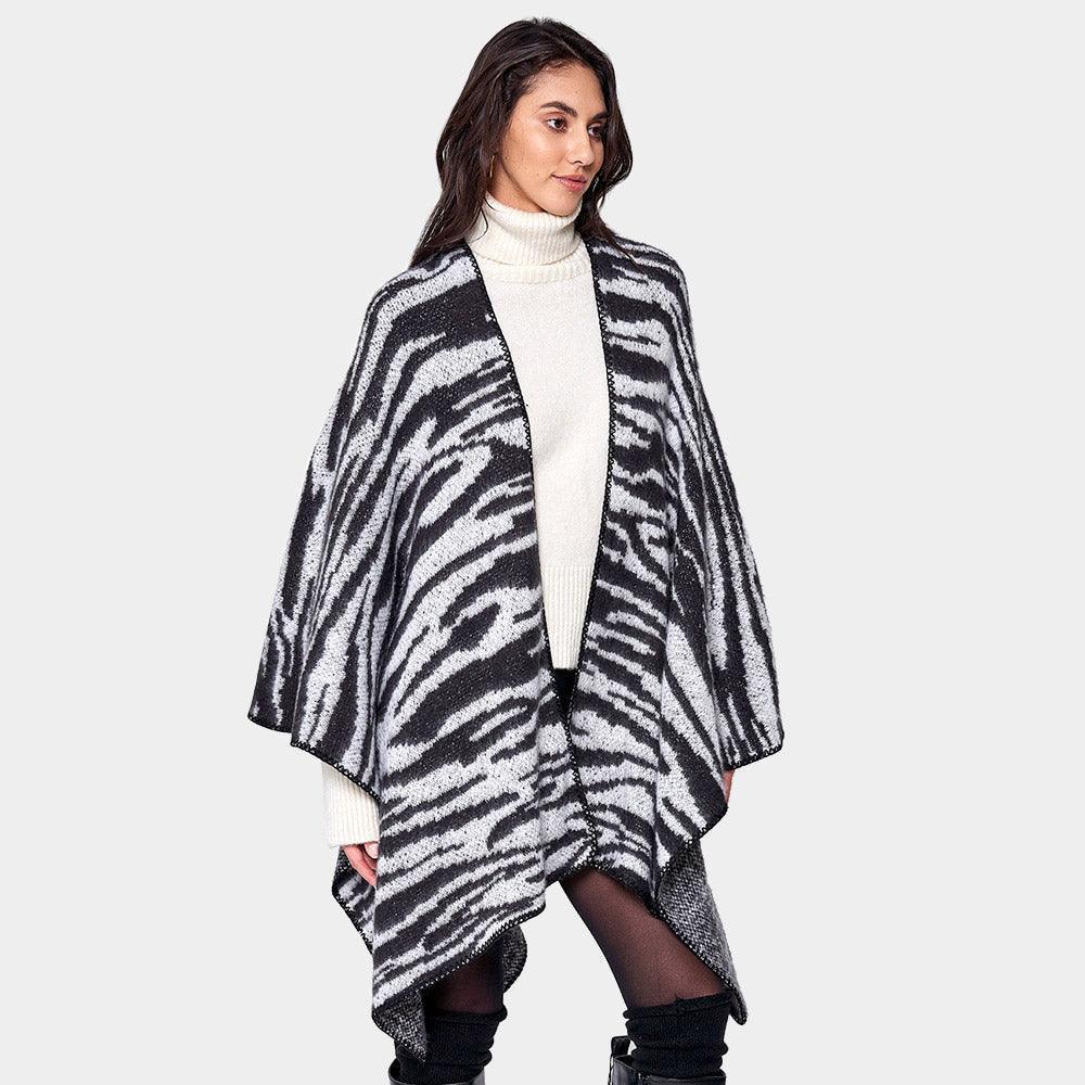 Black Zebra Patterned Ruana Poncho - Jewelry Store by Erik Rayo