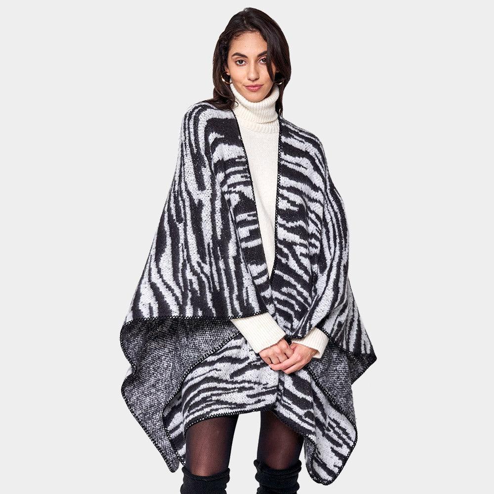 Black Zebra Patterned Ruana Poncho - Jewelry Store by Erik Rayo
