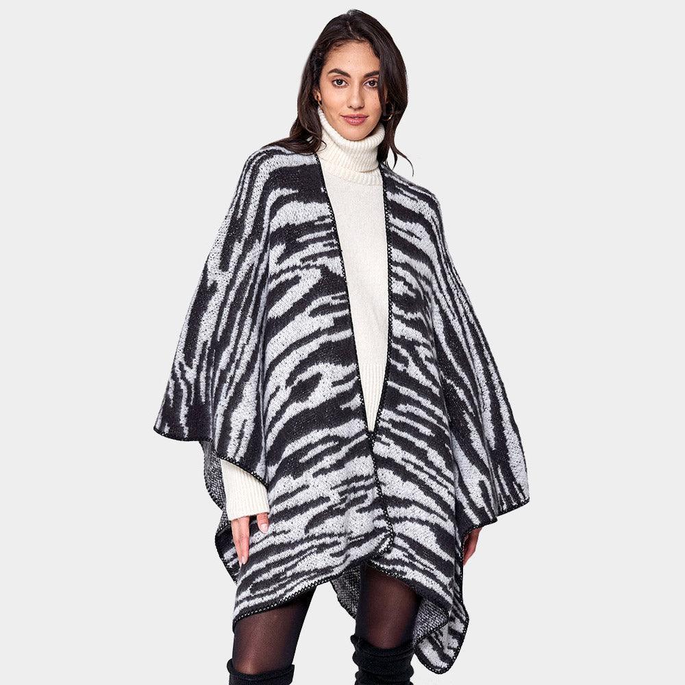 Black Zebra Patterned Ruana Poncho - Jewelry Store by Erik Rayo