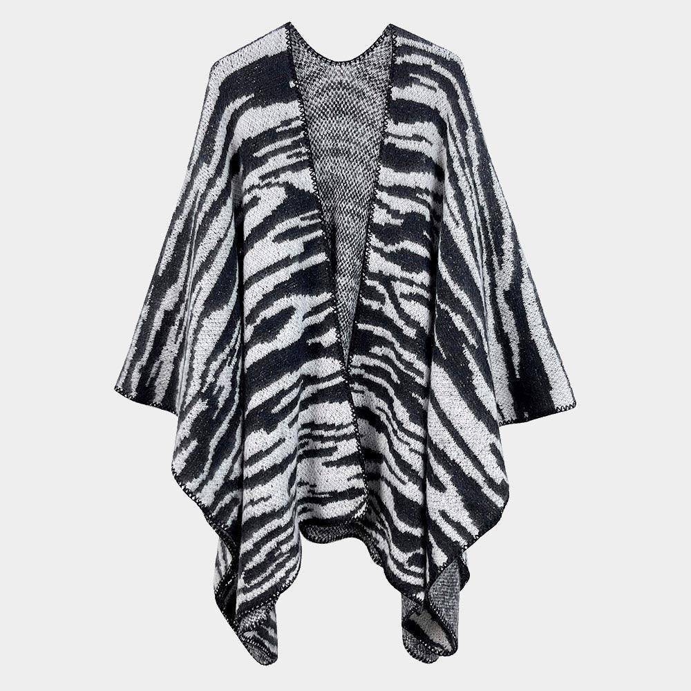 Black Zebra Patterned Ruana Poncho - Jewelry Store by Erik Rayo