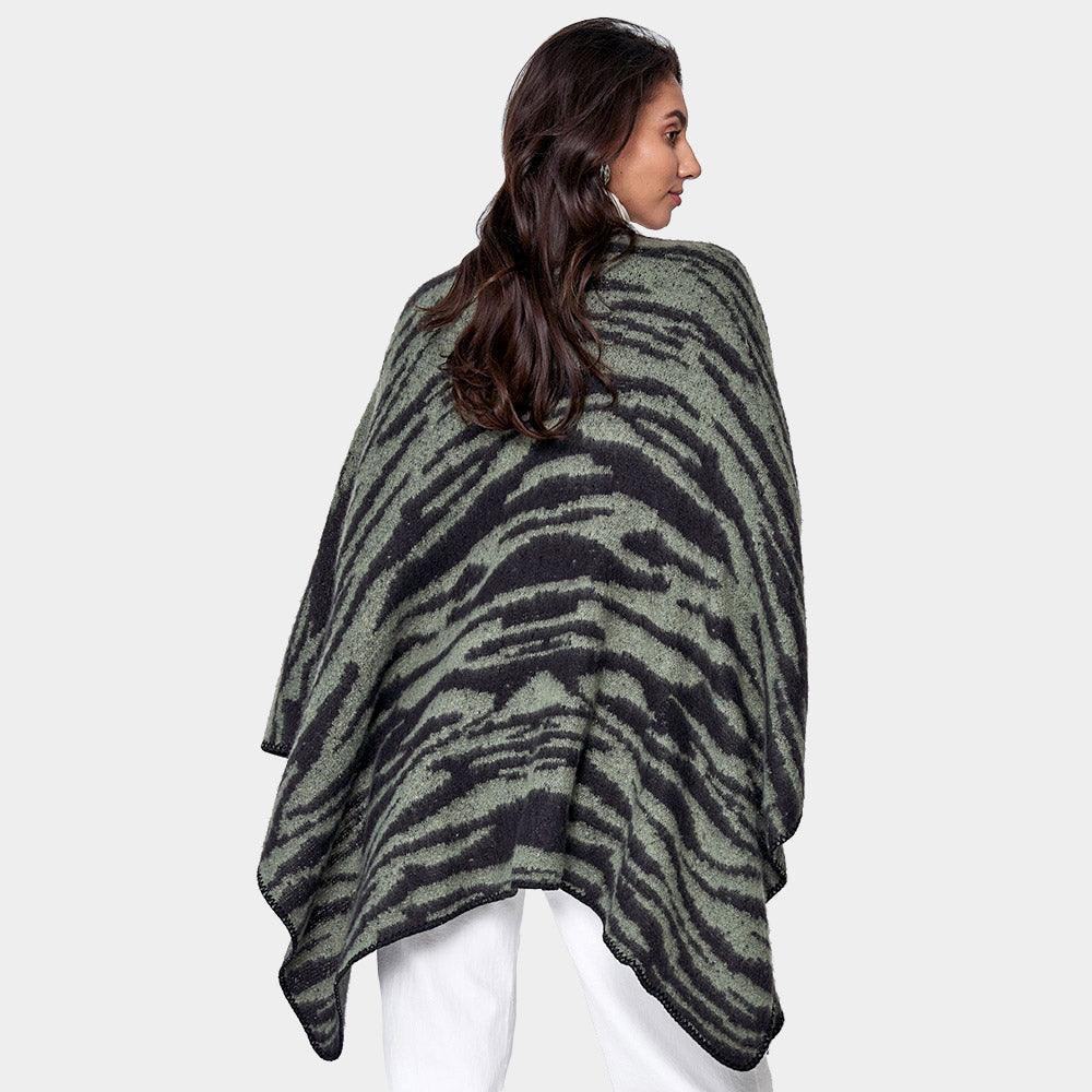 Olive Green Zebra Patterned Ruana Poncho - Jewelry Store by Erik Rayo