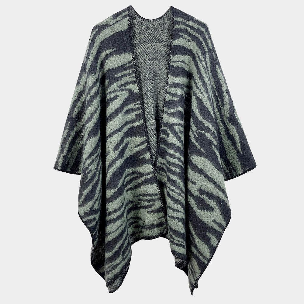 Olive Green Zebra Patterned Ruana Poncho - Jewelry Store by Erik Rayo