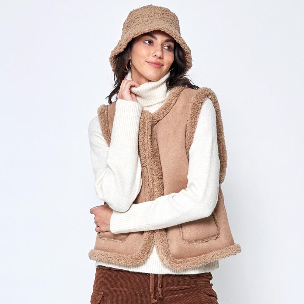 Taupe Faux Suede Sherpa Vest - Jewelry Store by Erik Rayo