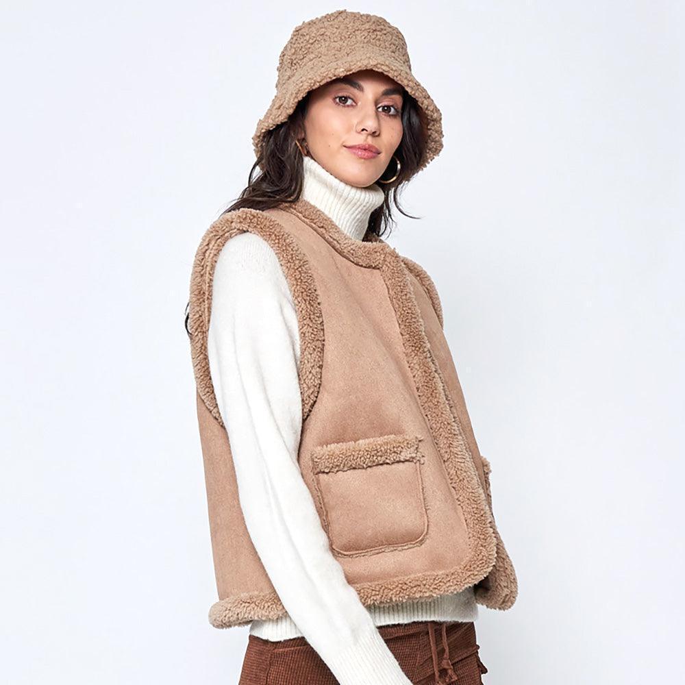 Taupe Faux Suede Sherpa Vest - Jewelry Store by Erik Rayo