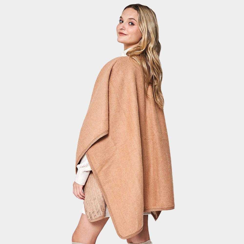 Camel Striped Button Closure Cape Ruana Poncho - Jewelry Store by Erik Rayo