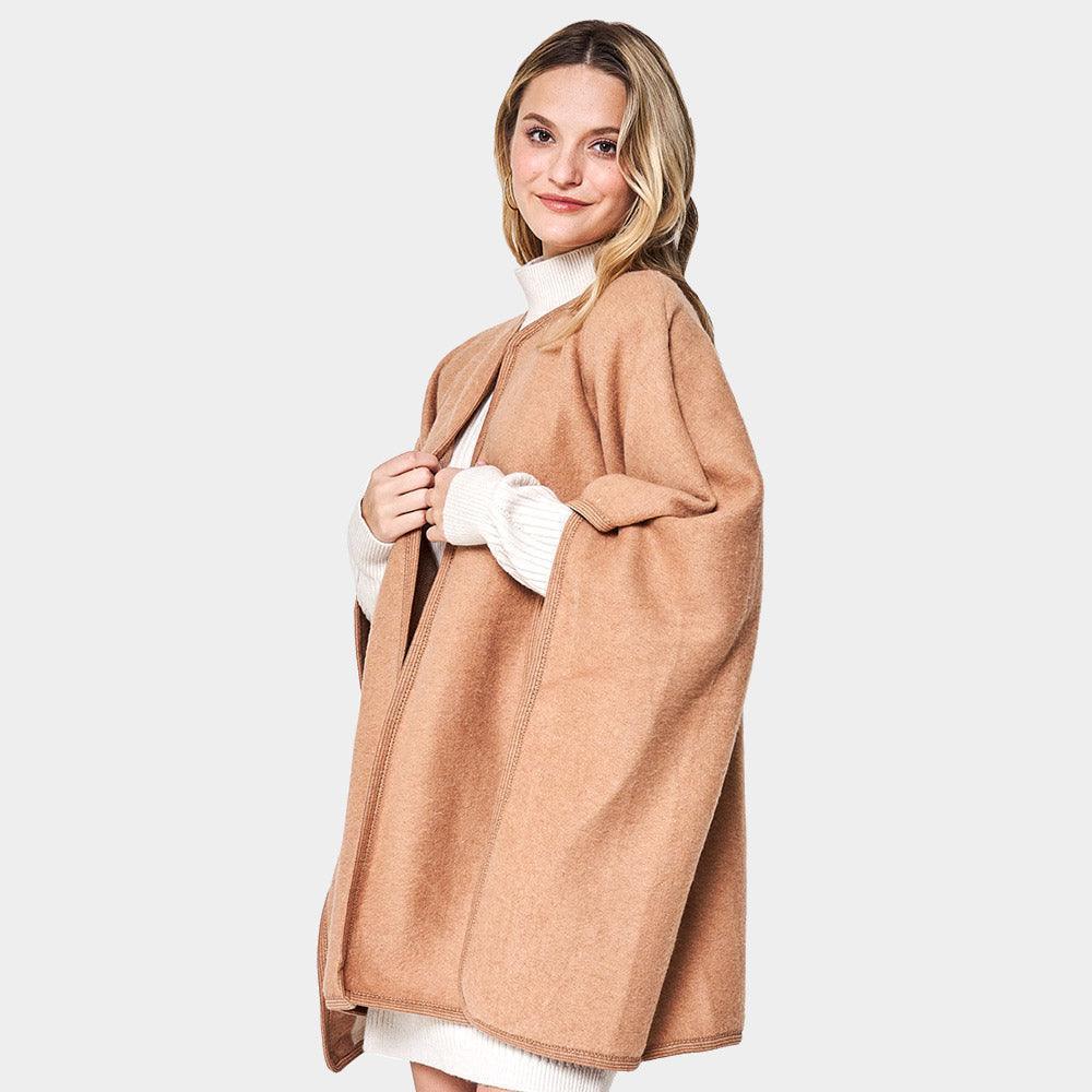 Camel Striped Button Closure Cape Ruana Poncho - Jewelry Store by Erik Rayo