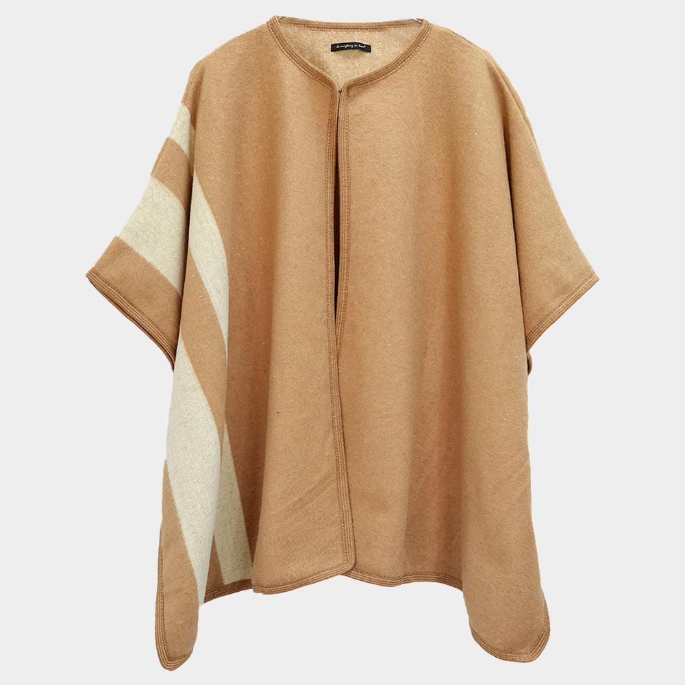 Camel Striped Button Closure Cape Ruana Poncho - Jewelry Store by Erik Rayo