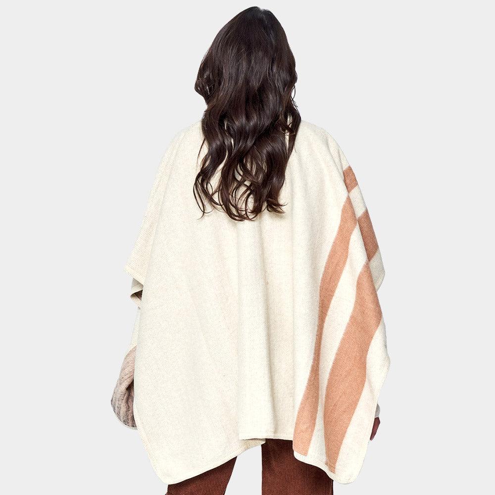 Ivory Striped Button Closure Cape Ruana Poncho - Jewelry Store by Erik Rayo