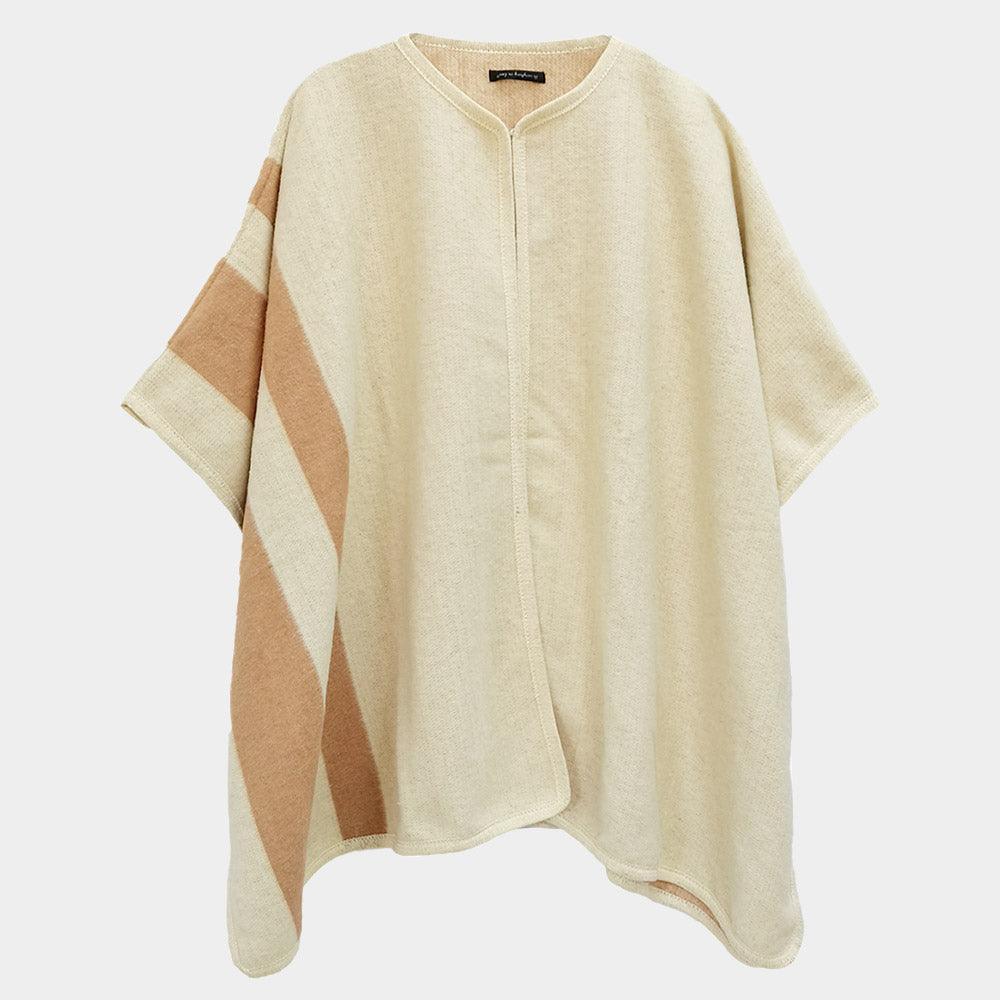 Ivory Striped Button Closure Cape Ruana Poncho - Jewelry Store by Erik Rayo