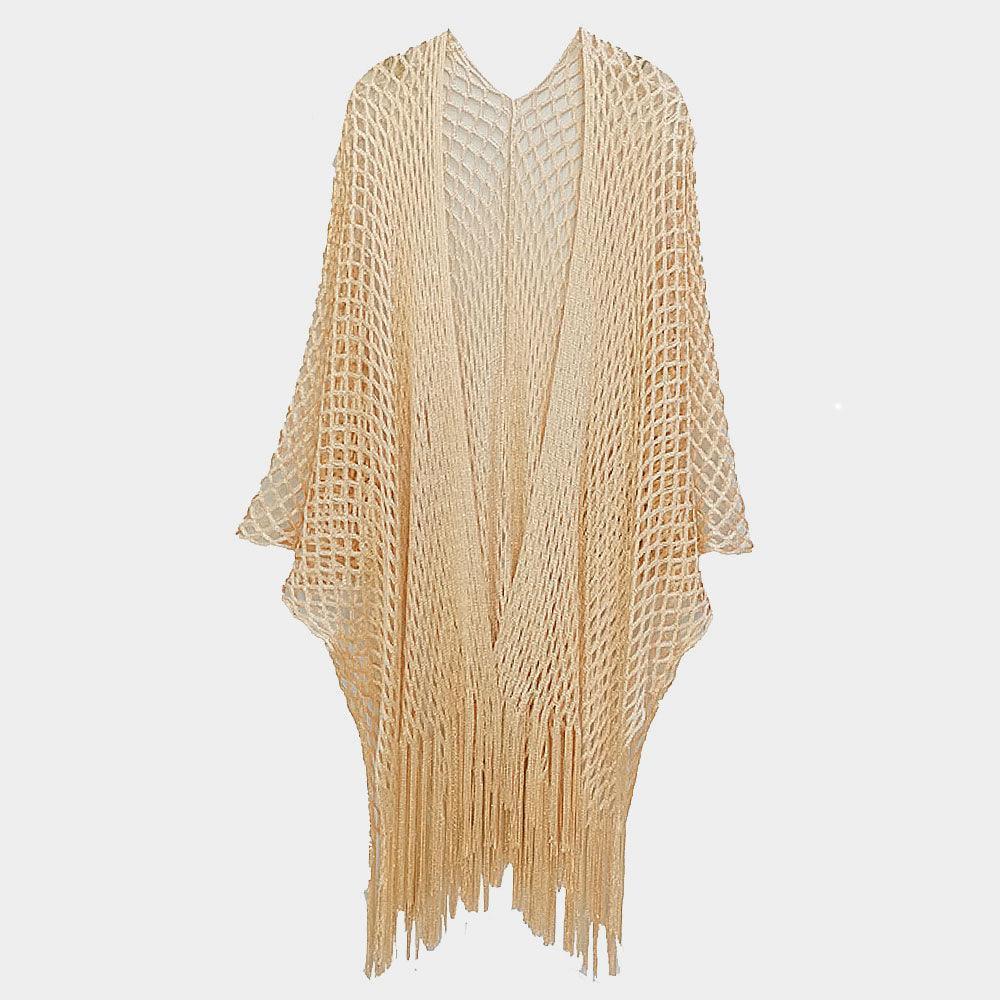 Gold Metallic Crochet Fringe Kimono Poncho - Jewelry Store by Erik Rayo