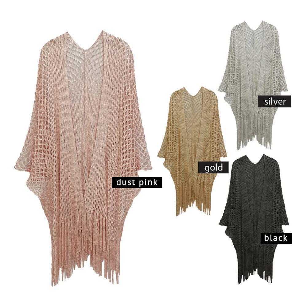 Gold Metallic Crochet Fringe Kimono Poncho - Jewelry Store by Erik Rayo