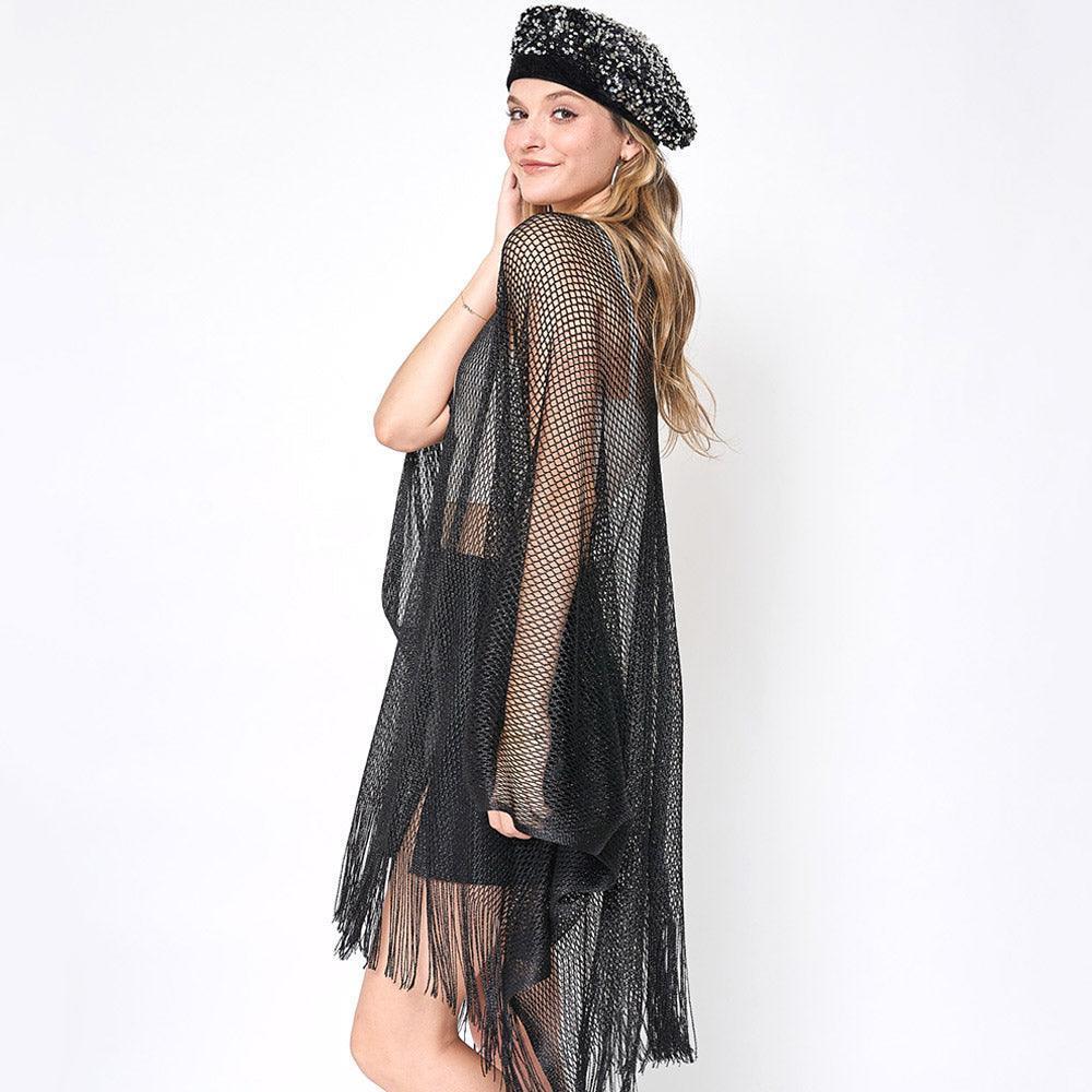 Black Sparkle Glitter Mesh Kimono Poncho - Jewelry Store by Erik Rayo