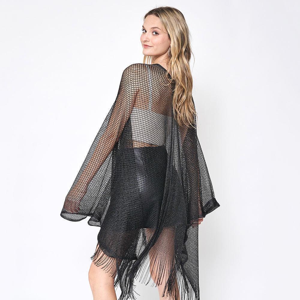 Black Sparkle Glitter Mesh Kimono Poncho - Jewelry Store by Erik Rayo