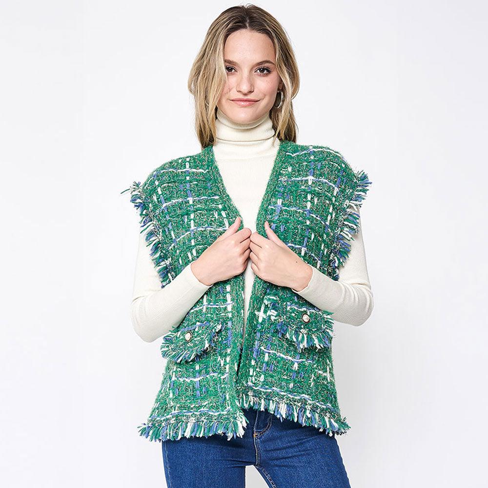 Green Plaid Tweed Vest