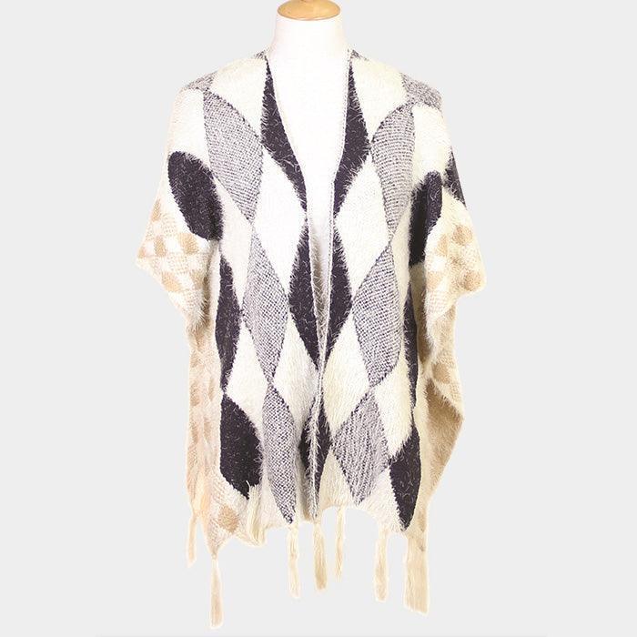Navy Diamond Pattern Tassel Poncho - Jewelry Store by Erik Rayo