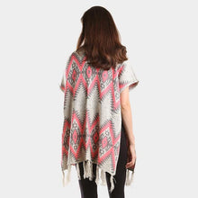 Load image into Gallery viewer, Aztec chevron pattern tassel edge shawl sweater
