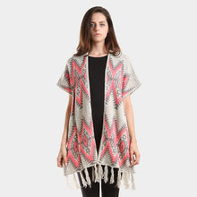 Load image into Gallery viewer, Aztec chevron pattern tassel edge shawl sweater

