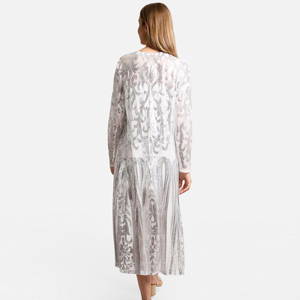 Silver Sequin Embellished Long Cover Up Poncho - Jewelry Store by Erik Rayo