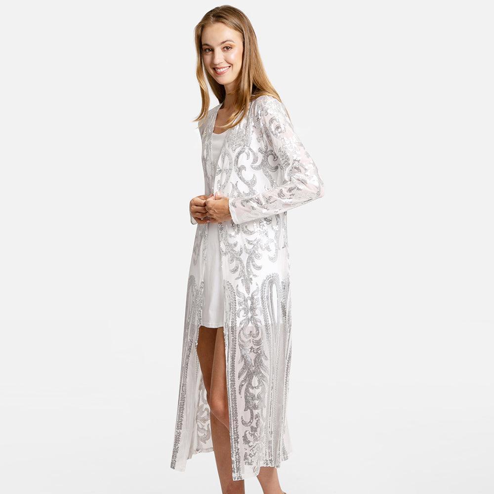 Silver Sequin Embellished Long Cover Up Poncho - Jewelry Store by Erik Rayo