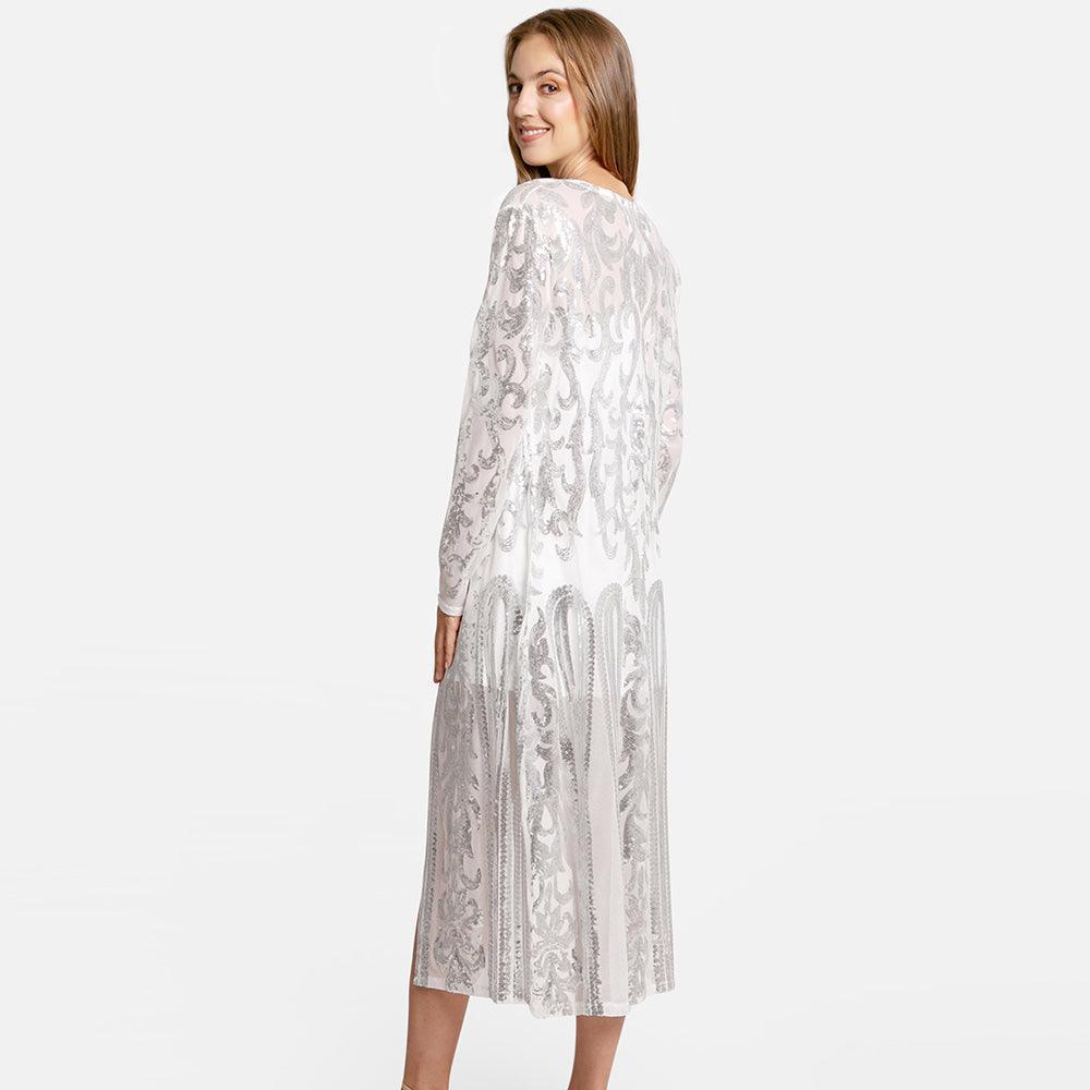 Silver Sequin Embellished Long Cover Up Poncho - Jewelry Store by Erik Rayo
