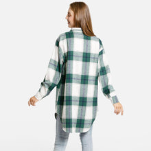 Load image into Gallery viewer, Green Plaid Check Patterned Boyfriend Fit Long Shacket

