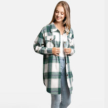 Load image into Gallery viewer, Green Plaid Check Patterned Boyfriend Fit Long Shacket

