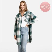 Load image into Gallery viewer, Green Plaid Check Patterned Boyfriend Fit Long Shacket
