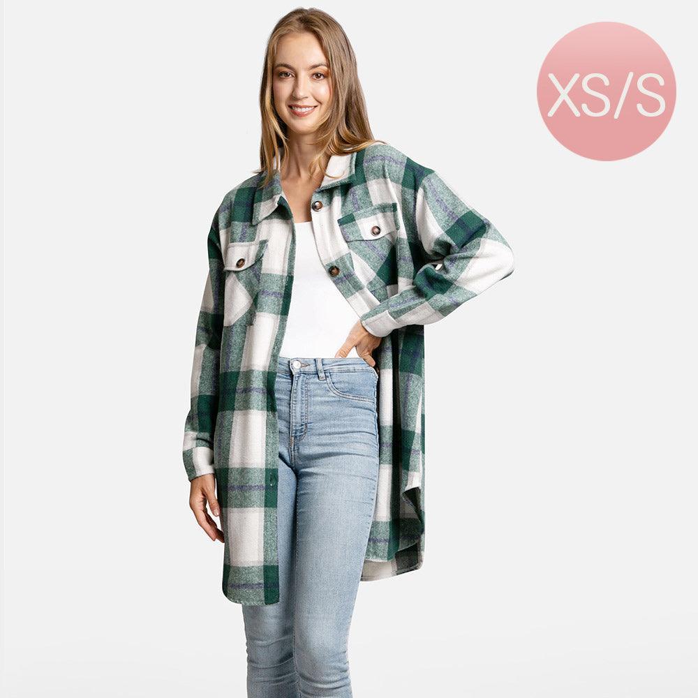 Green Plaid Check Patterned Boyfriend Fit Long Shacket