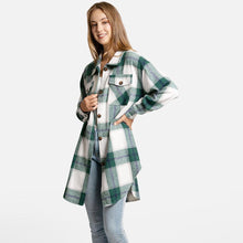 Load image into Gallery viewer, Green Plaid Check Patterned Boyfriend Fit Long Shacket
