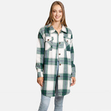 Load image into Gallery viewer, Green Plaid Check Patterned Boyfriend Fit Long Shacket
