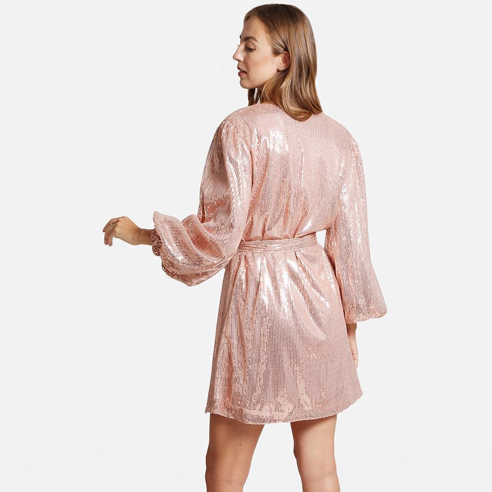 Rose Gold Sequin Balloon Sleeves Belt Cover Up Poncho - Jewelry Store by Erik Rayo