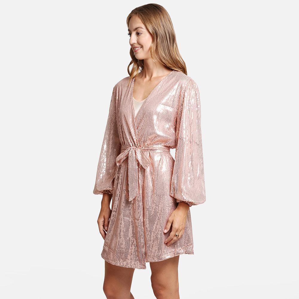 Rose Gold Sequin Balloon Sleeves Belt Cover Up Poncho - Jewelry Store by Erik Rayo