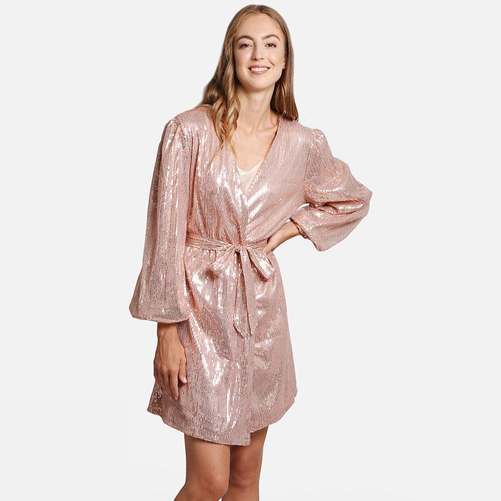 Rose Gold Sequin Balloon Sleeves Belt Cover Up Poncho - Jewelry Store by Erik Rayo