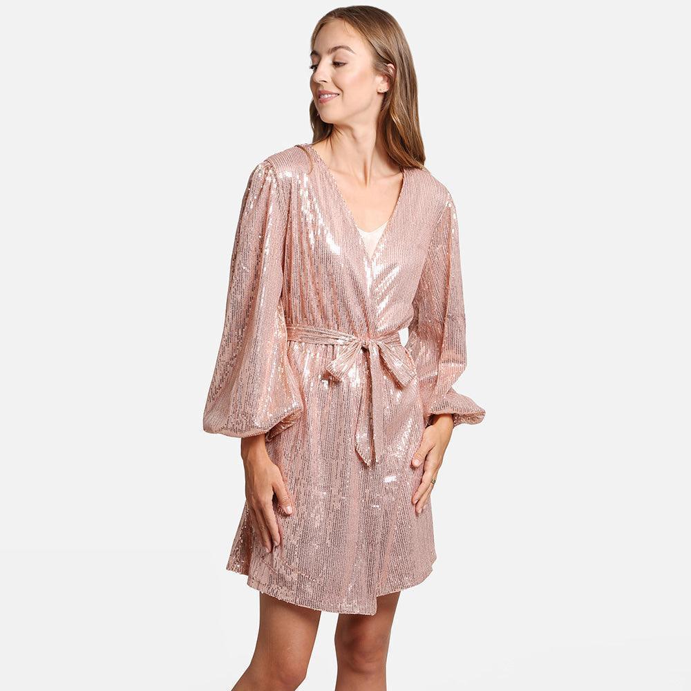 Rose Gold Sequin Balloon Sleeves Belt Cover Up Poncho - Jewelry Store by Erik Rayo