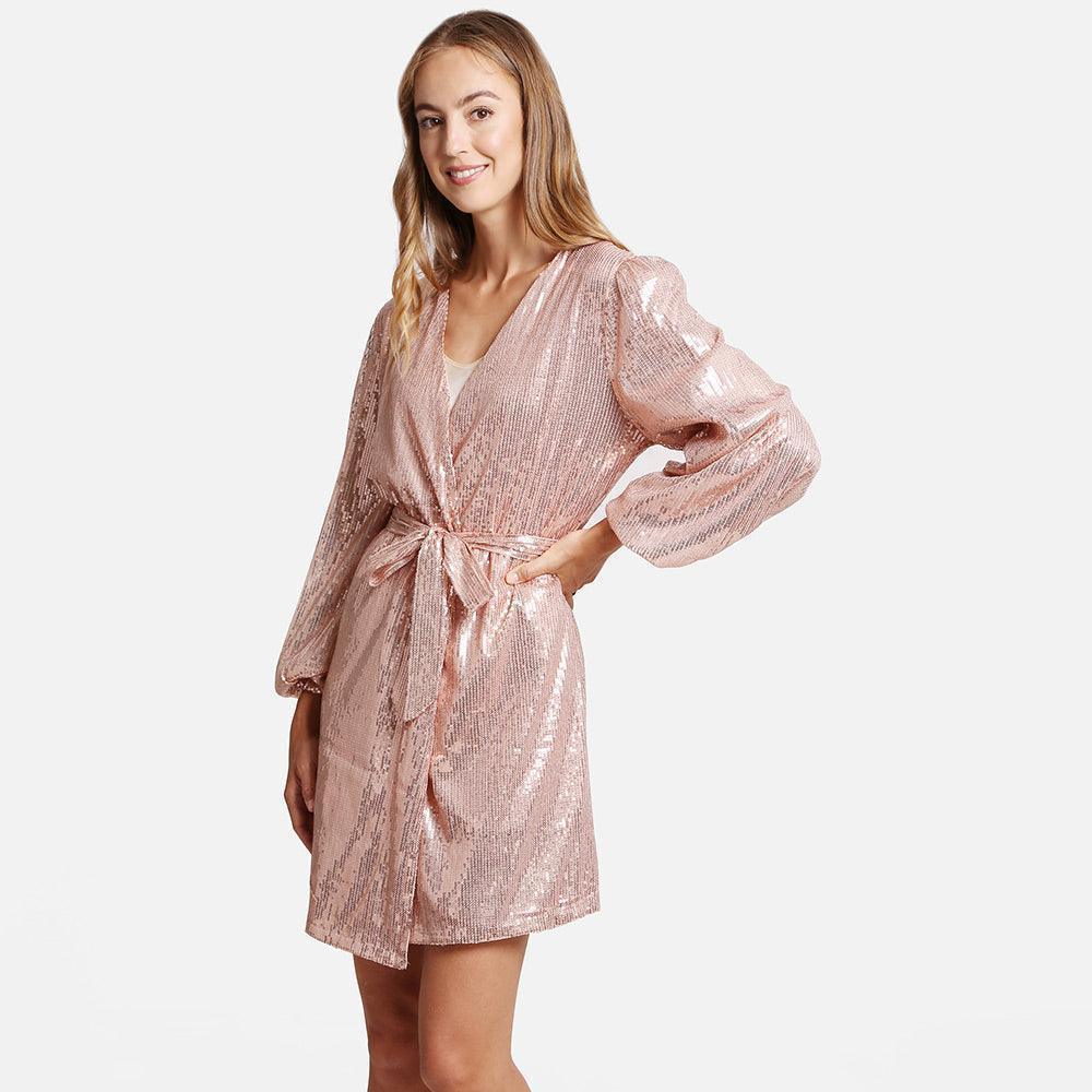 Rose Gold Sequin Balloon Sleeves Belt Cover Up Poncho - Jewelry Store by Erik Rayo