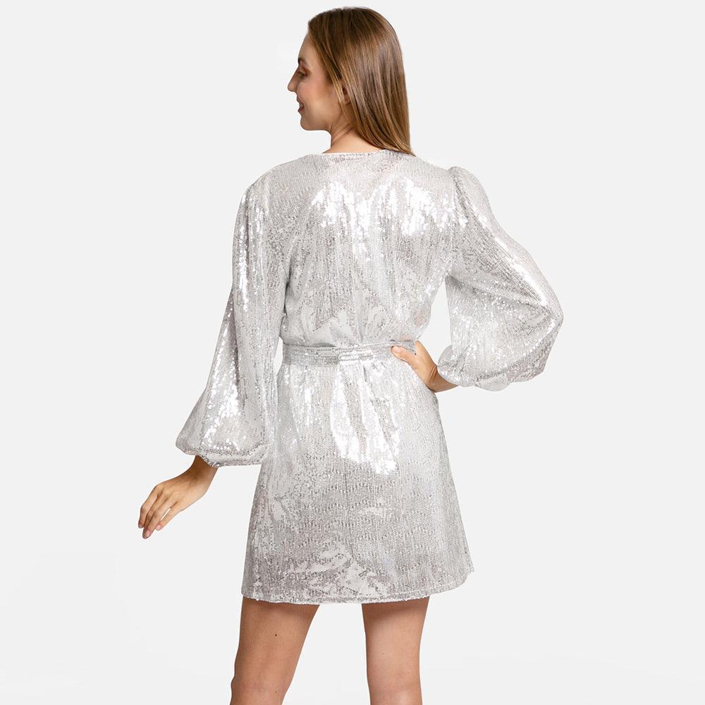 Silver Sequin Balloon Sleeves Belt Cover Up Poncho - Jewelry Store by Erik Rayo