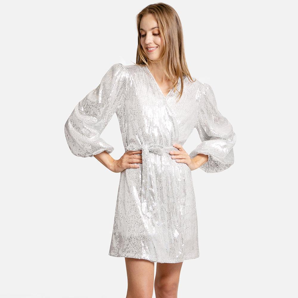Silver Sequin Balloon Sleeves Belt Cover Up Poncho - Jewelry Store by Erik Rayo