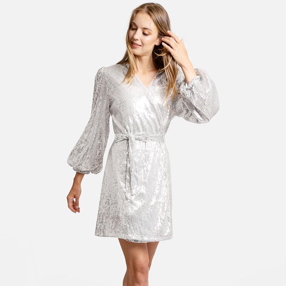 Silver Sequin Balloon Sleeves Belt Cover Up Poncho - Jewelry Store by Erik Rayo
