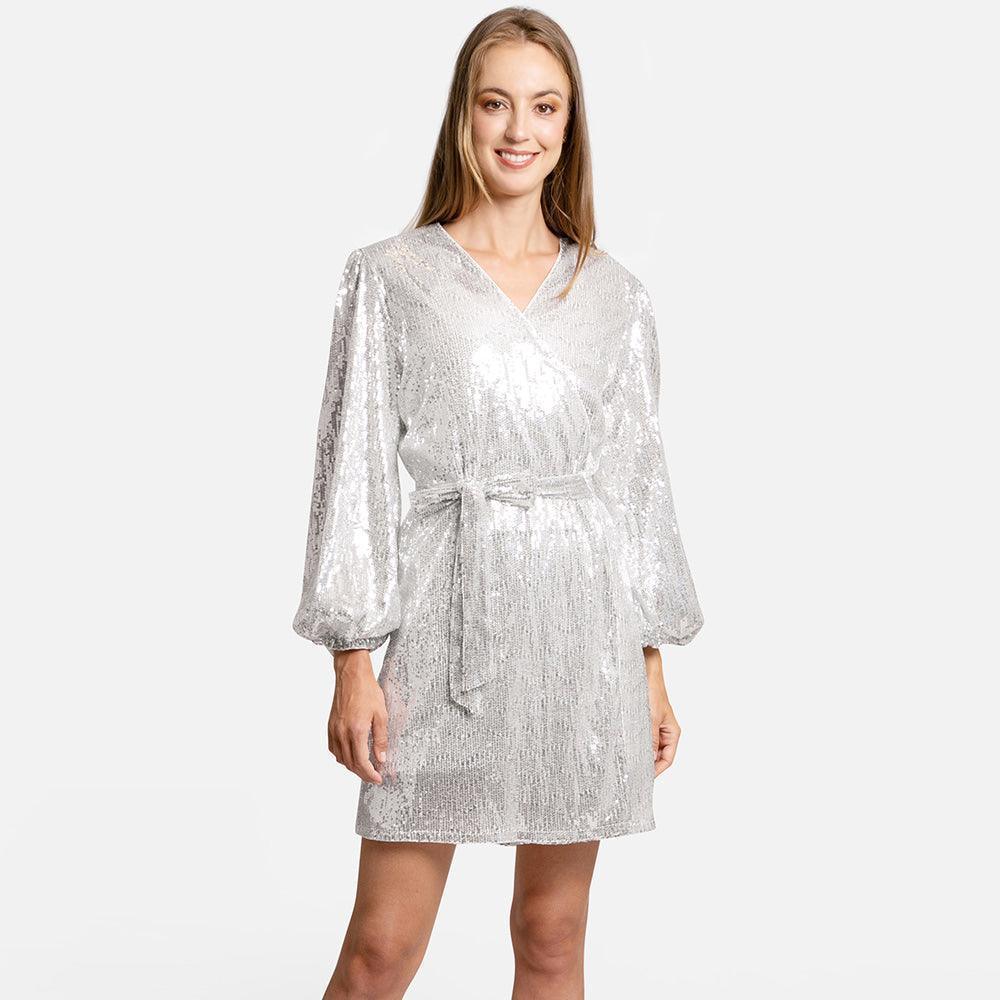 Silver Sequin Balloon Sleeves Belt Cover Up Poncho - Jewelry Store by Erik Rayo