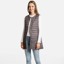 Load image into Gallery viewer, Gray Solid Front Pockets Light Long Puffer Button Vest
