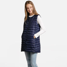 Load image into Gallery viewer, Navy Solid Front Pockets Light Long Puffer Button Vest
