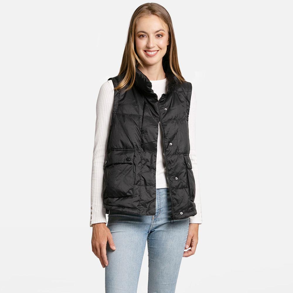 Black Solid Light Front Pockets Button Short Adjustable Vest - Jewelry Store by Erik Rayo