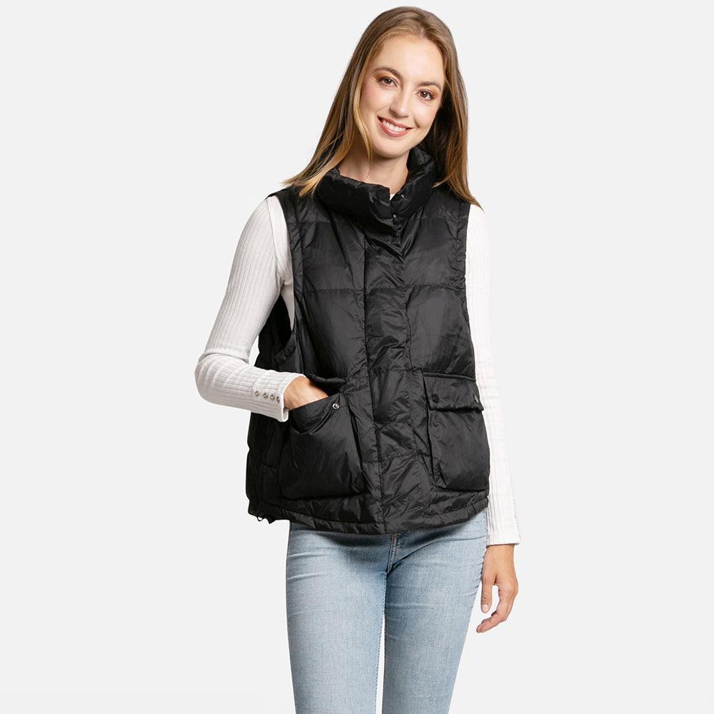 Black Solid Light Front Pockets Button Short Adjustable Vest - Jewelry Store by Erik Rayo