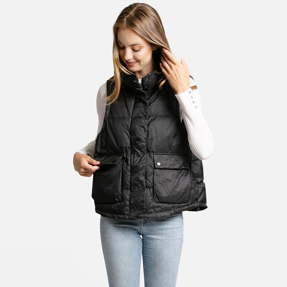 Black Solid Light Front Pockets Button Short Adjustable Vest - Jewelry Store by Erik Rayo